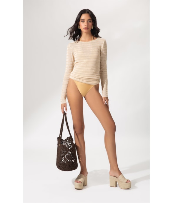 Blusa Tricot Lurex Stripes Natural