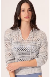 Blusa Tricot Mesh Mescla Azul Jeans Mescla
