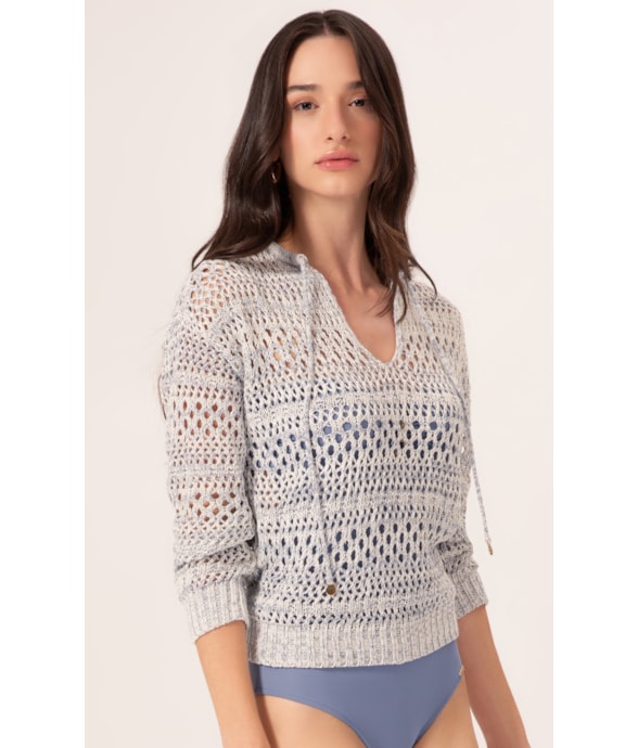 Blusa Tricot Mesh Mescla Azul Jeans Mescla