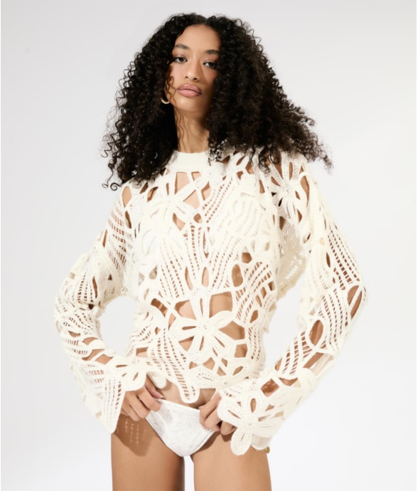 Blusa Tricot Openwork Blossom Off White