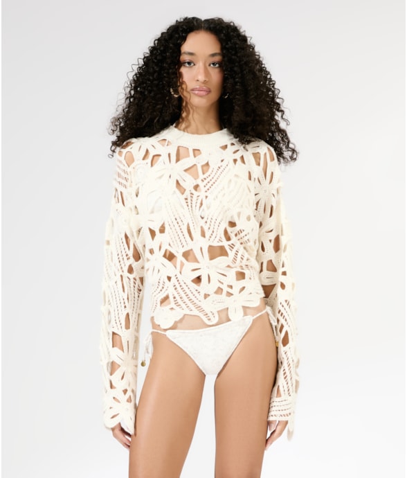 Blusa Tricot Openwork Blossom Off White