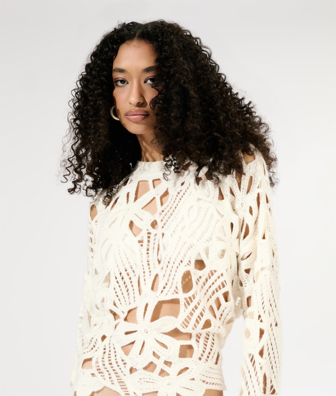 Blusa Tricot Openwork Blossom Off White