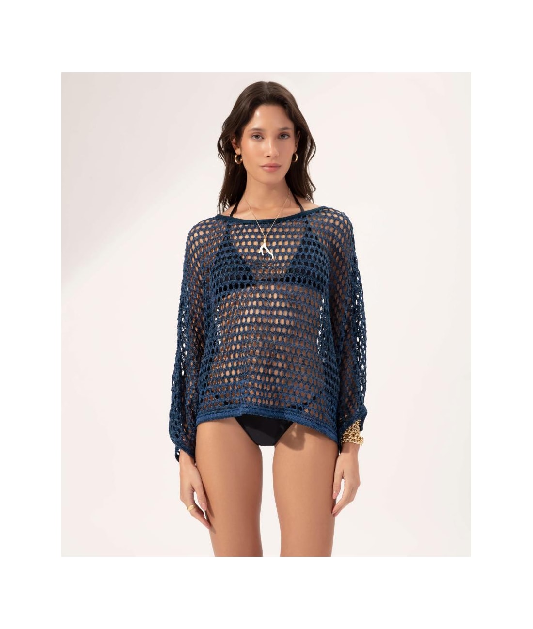 Blusa Tricot Rendado Marinho