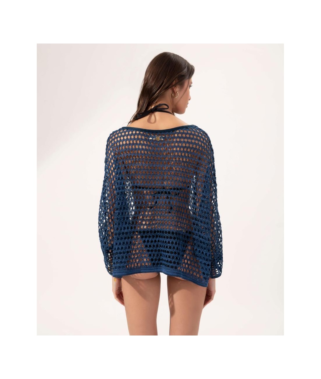 Blusa Tricot Rendado Marinho