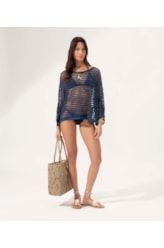 Blusa Tricot Rendado Marinho