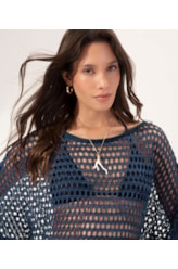 Blusa Tricot Rendado Marinho