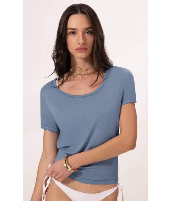 Blusa Visco Tricot Azul Jeans