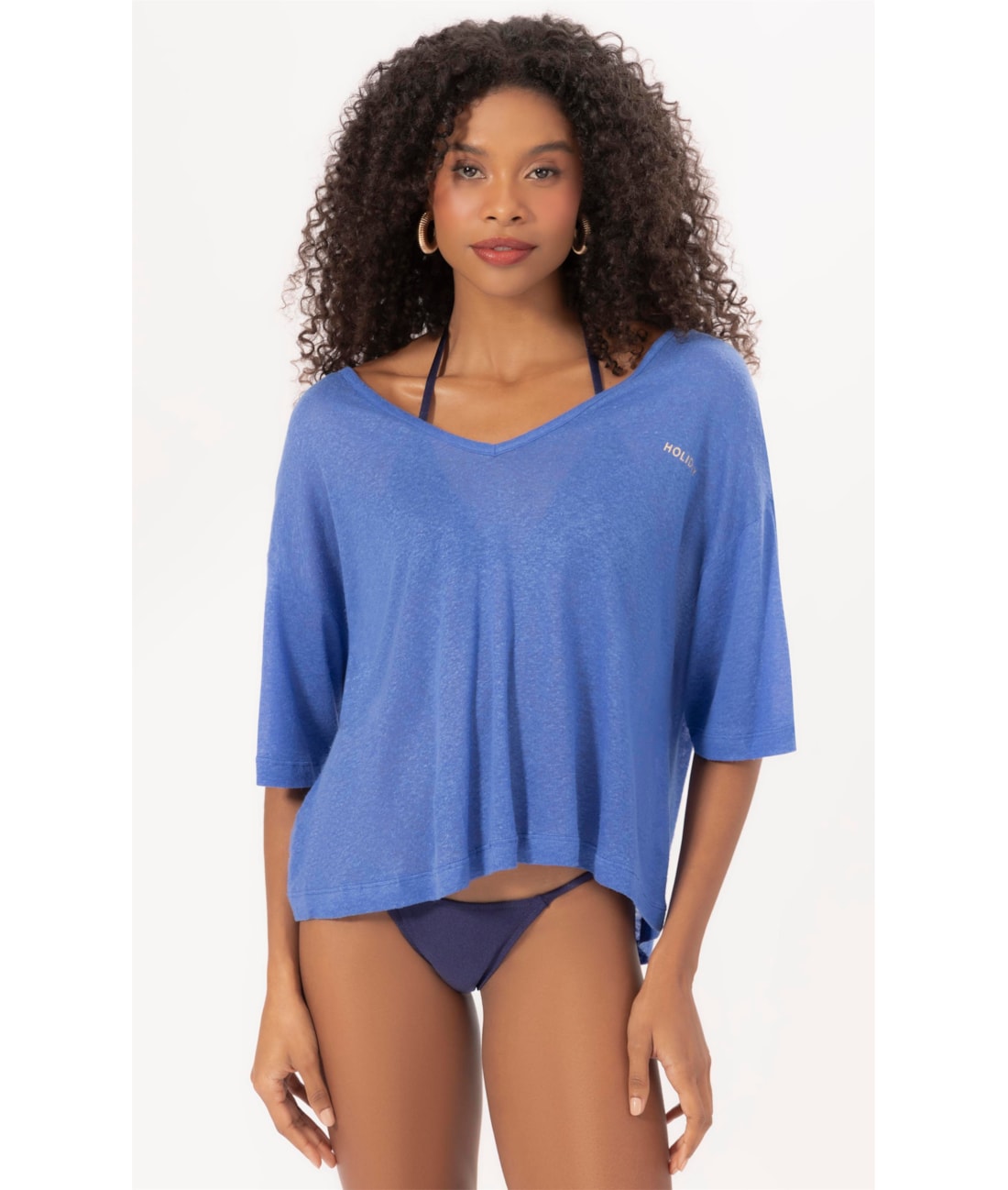Blusa Viscolinho Azul Bic