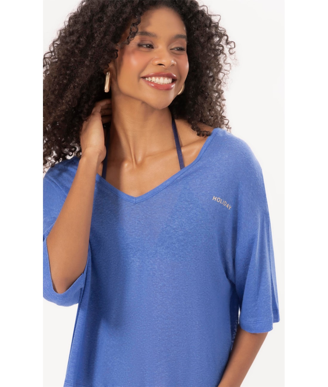 Blusa Viscolinho Azul Bic