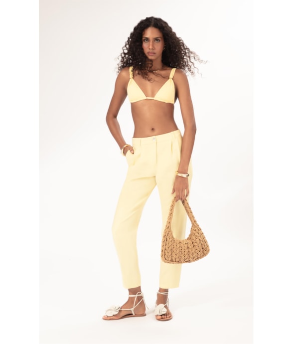 Calça Cenoura Linho Blend Amarelo Manteiga