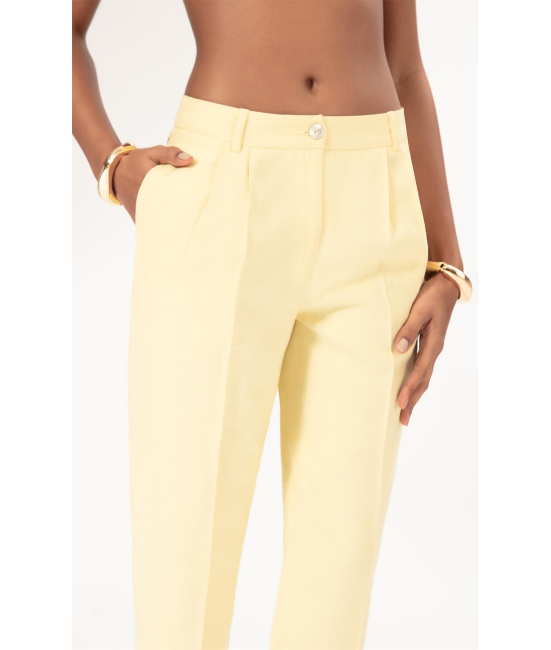 Calça Cenoura Linho Blend Amarelo Manteiga