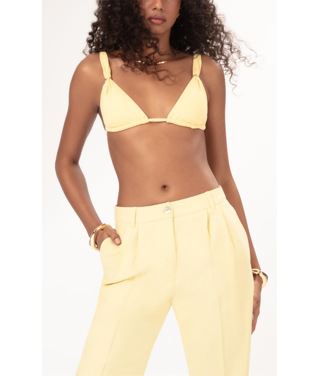 Calça Cenoura Linho Blend Amarelo Manteiga