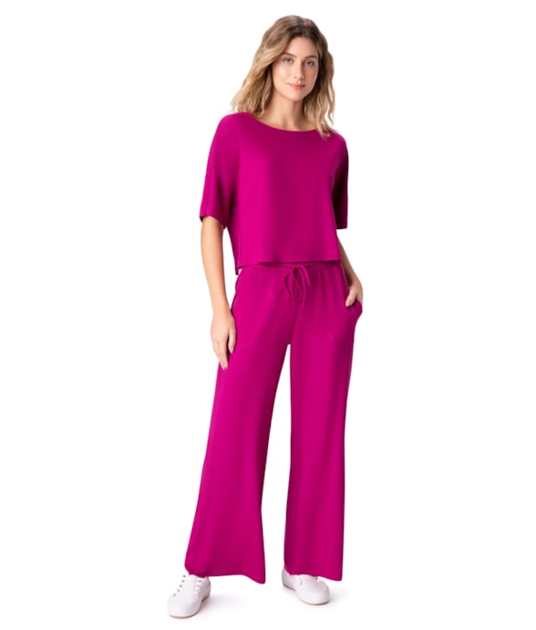 Calça Holiday Pantalona Moletinho Fucsia