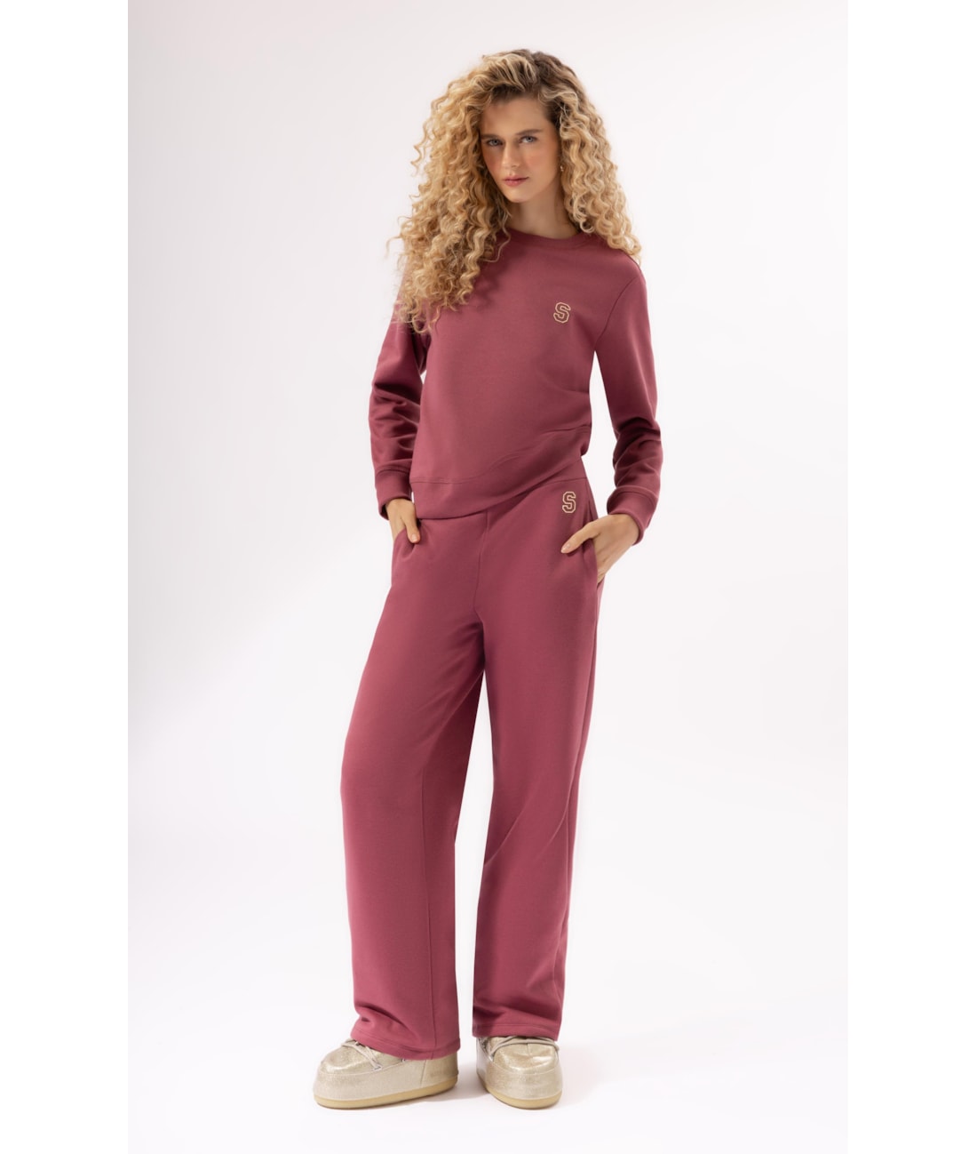 Calça Moletom Ski Rosa Velho