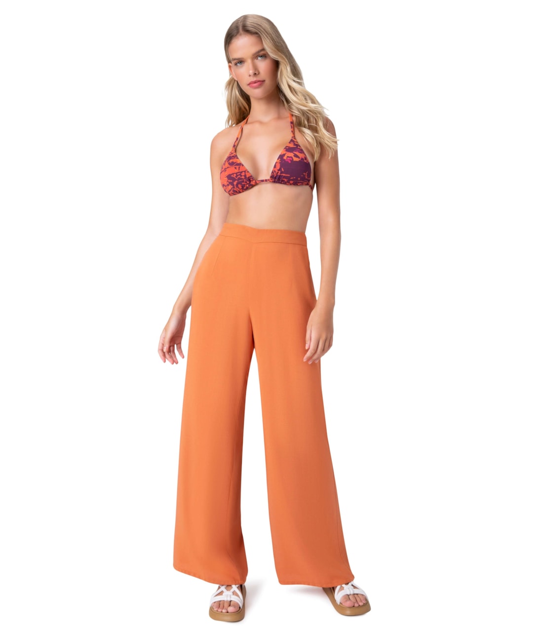 Calça Resort Linho Pantalona Laranja