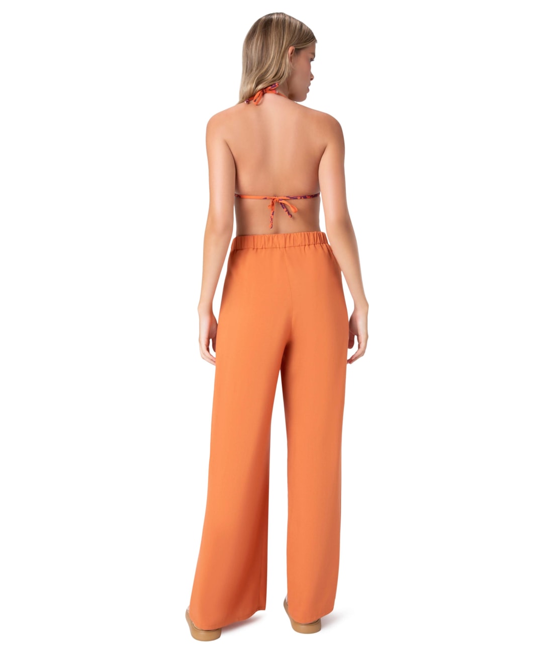 Calça Resort Linho Pantalona Laranja