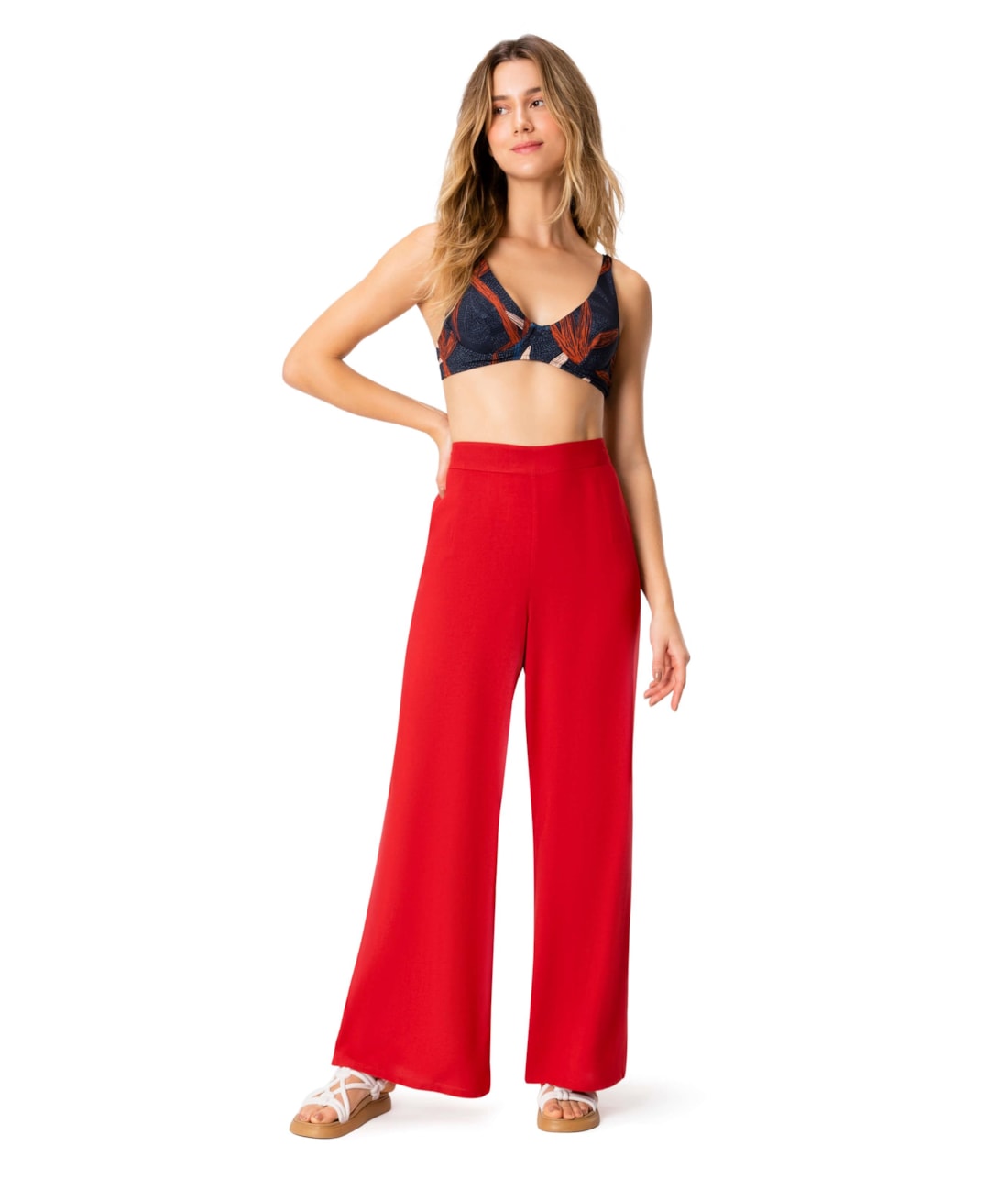 Calça Resort Linho Pantalona Vermelho