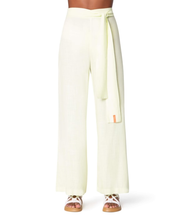 Calça Resort Pantalona Light Visco Amarelo Limao