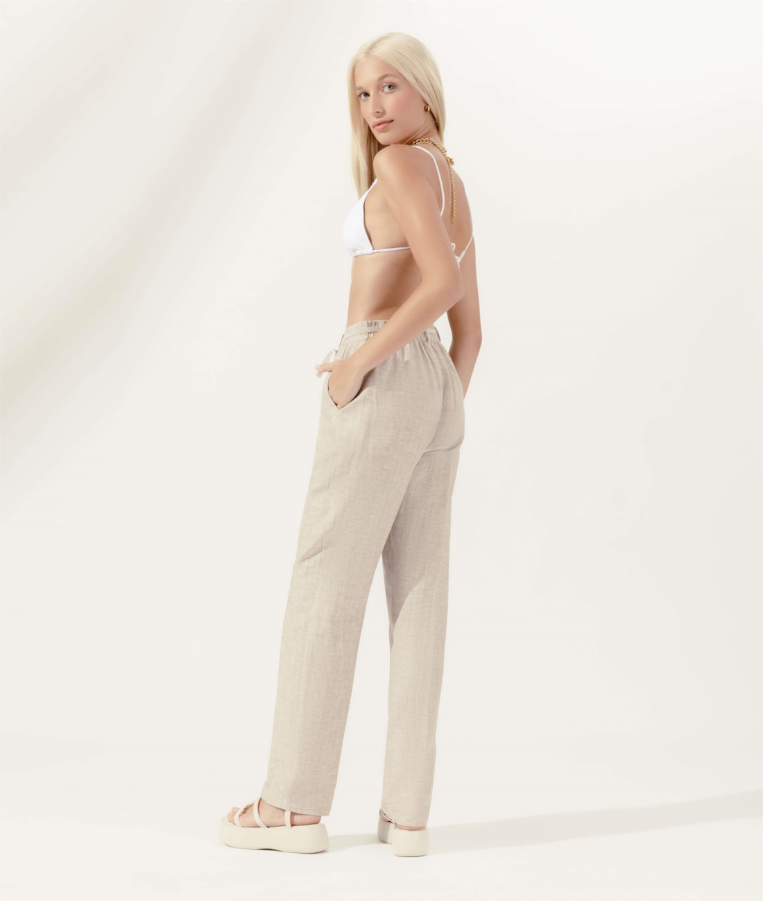 Calça Reta Cotton Linen Natural