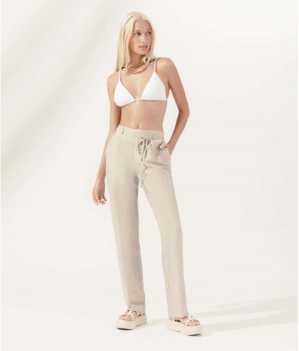Calça Reta Cotton Linen Natural