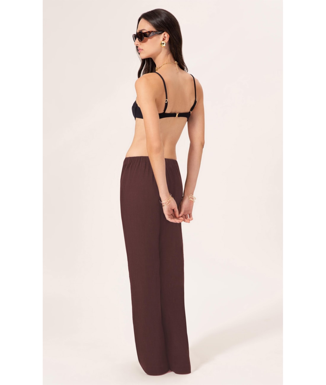 Calça Reta Cotton Plage Marrom