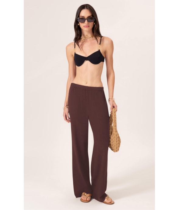 Calça Reta Cotton Plage Marrom