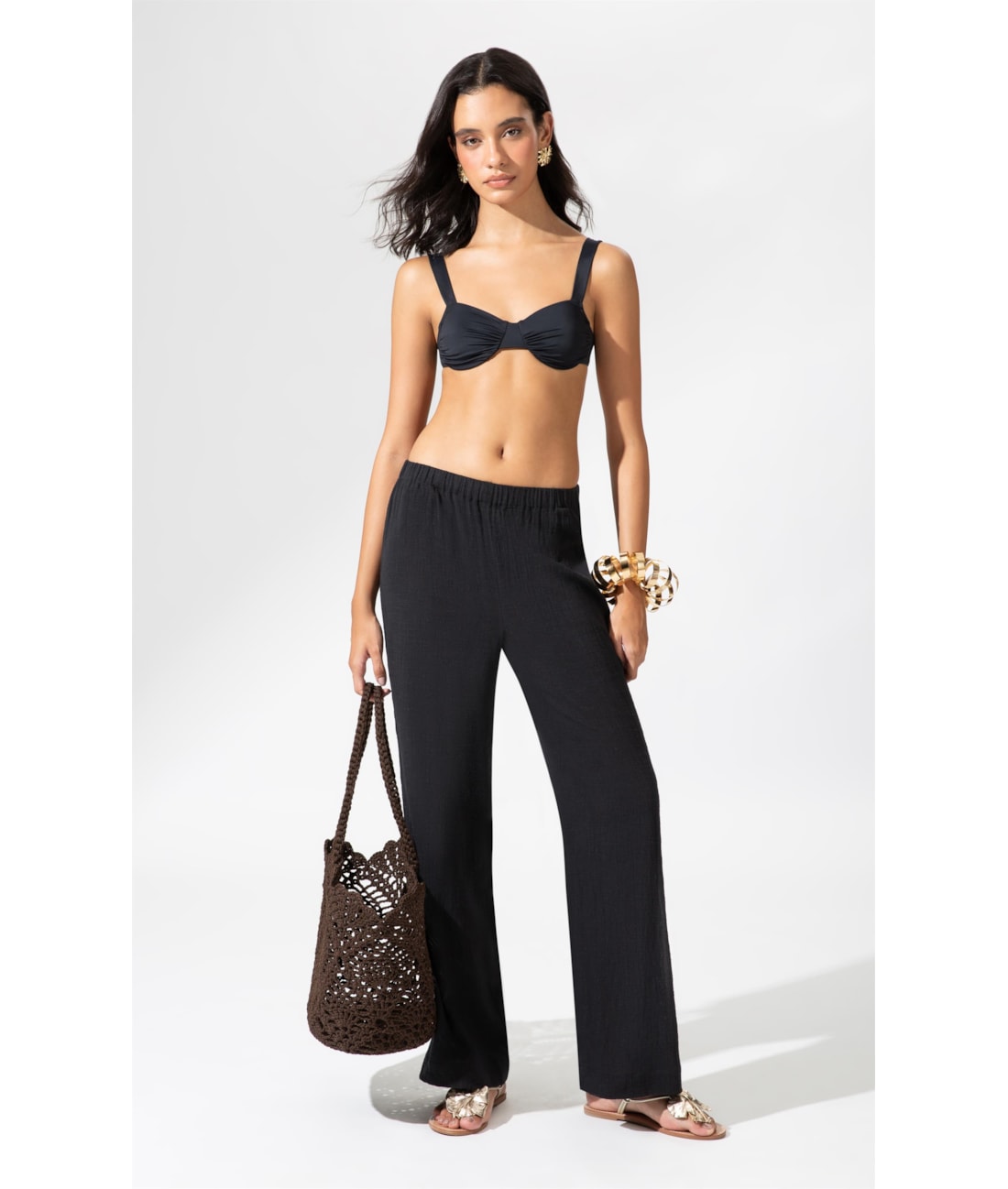 Calça Reta Cotton Plage Preto