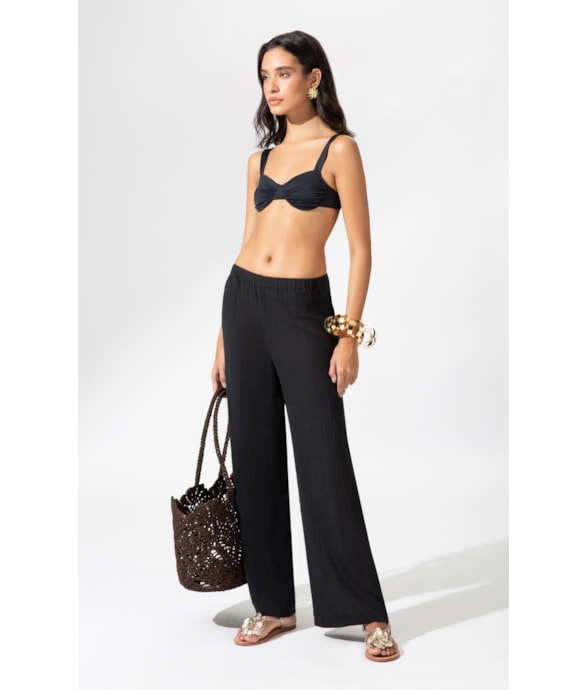 Calça Reta Cotton Plage Preto
