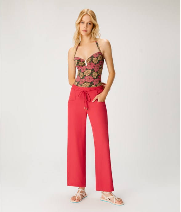 Calça Reta Crepe Rosa Dirty
