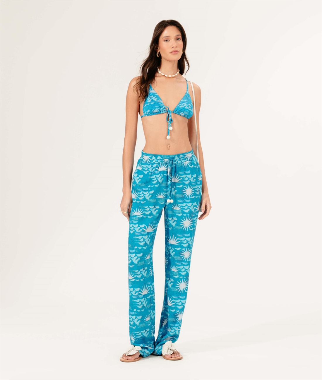 Calça Reta La Mer Azul Claro