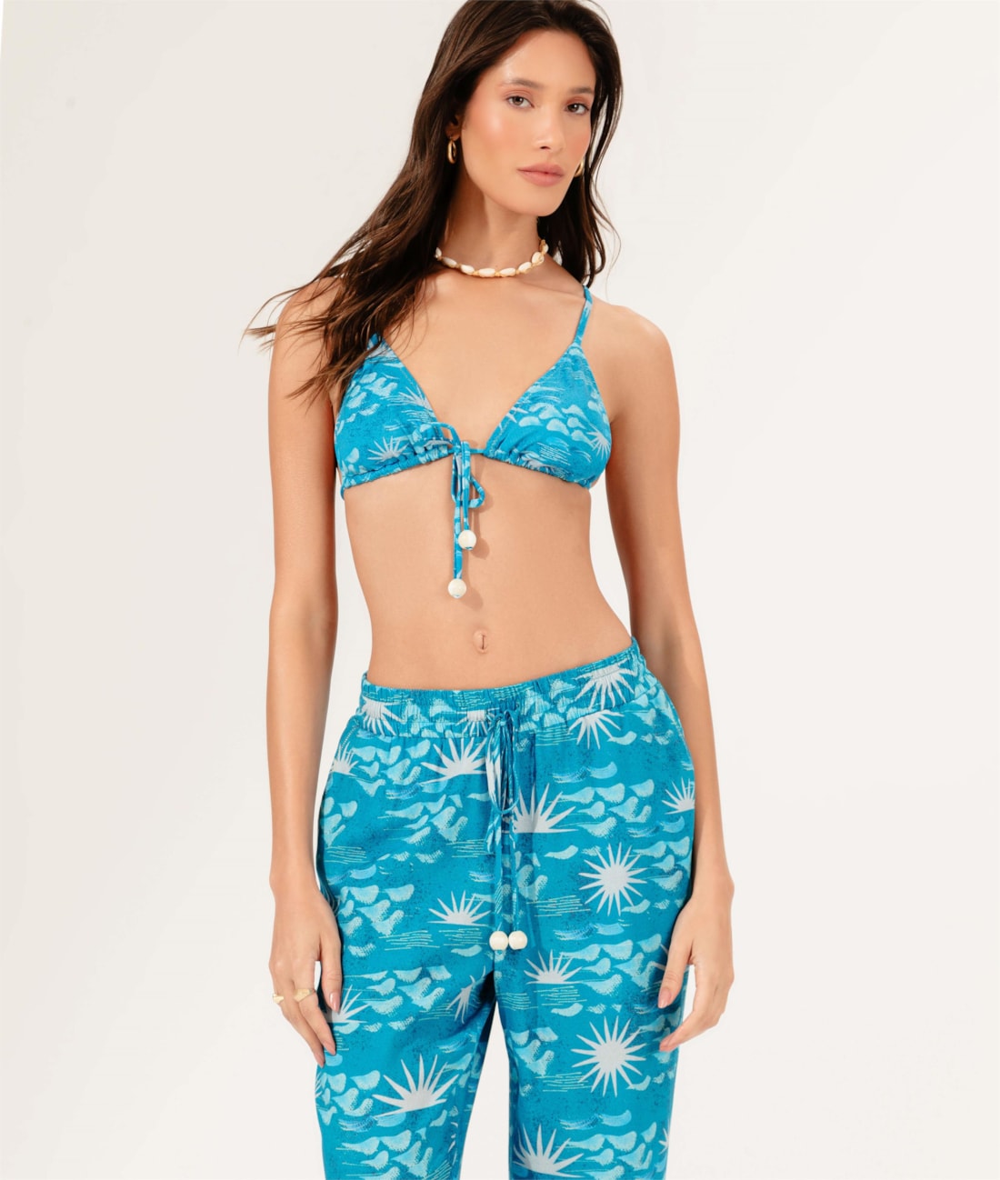 Calça Reta La Mer Azul Claro
