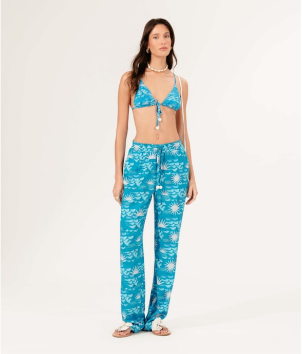 Calça Reta La Mer Azul Claro
