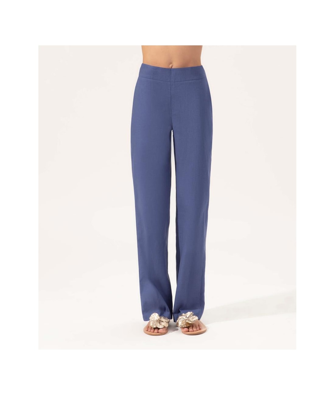 Calça Reta Linho Blend Azul Bic