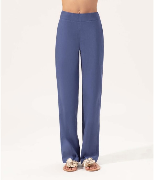 Calça Reta Linho Blend Azul Bic