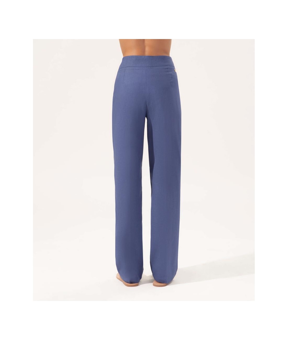 Calça Reta Linho Blend Azul Bic
