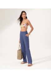 Calça Reta Linho Blend Azul Bic