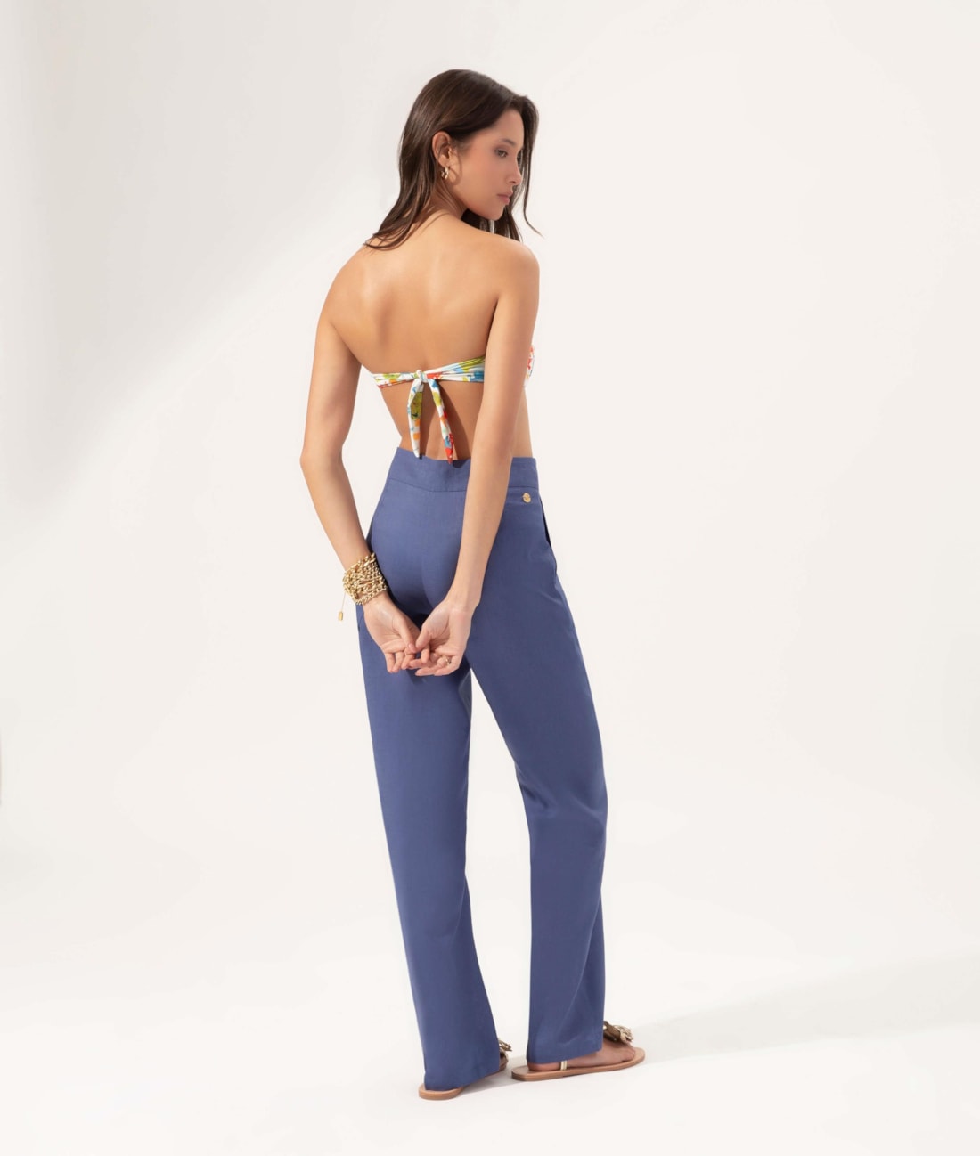 Calça Reta Linho Blend Azul Bic