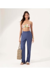 Calça Reta Linho Blend Azul Bic