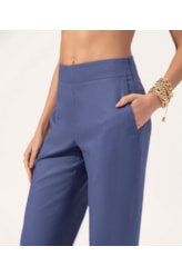 Calça Reta Linho Blend Azul Bic
