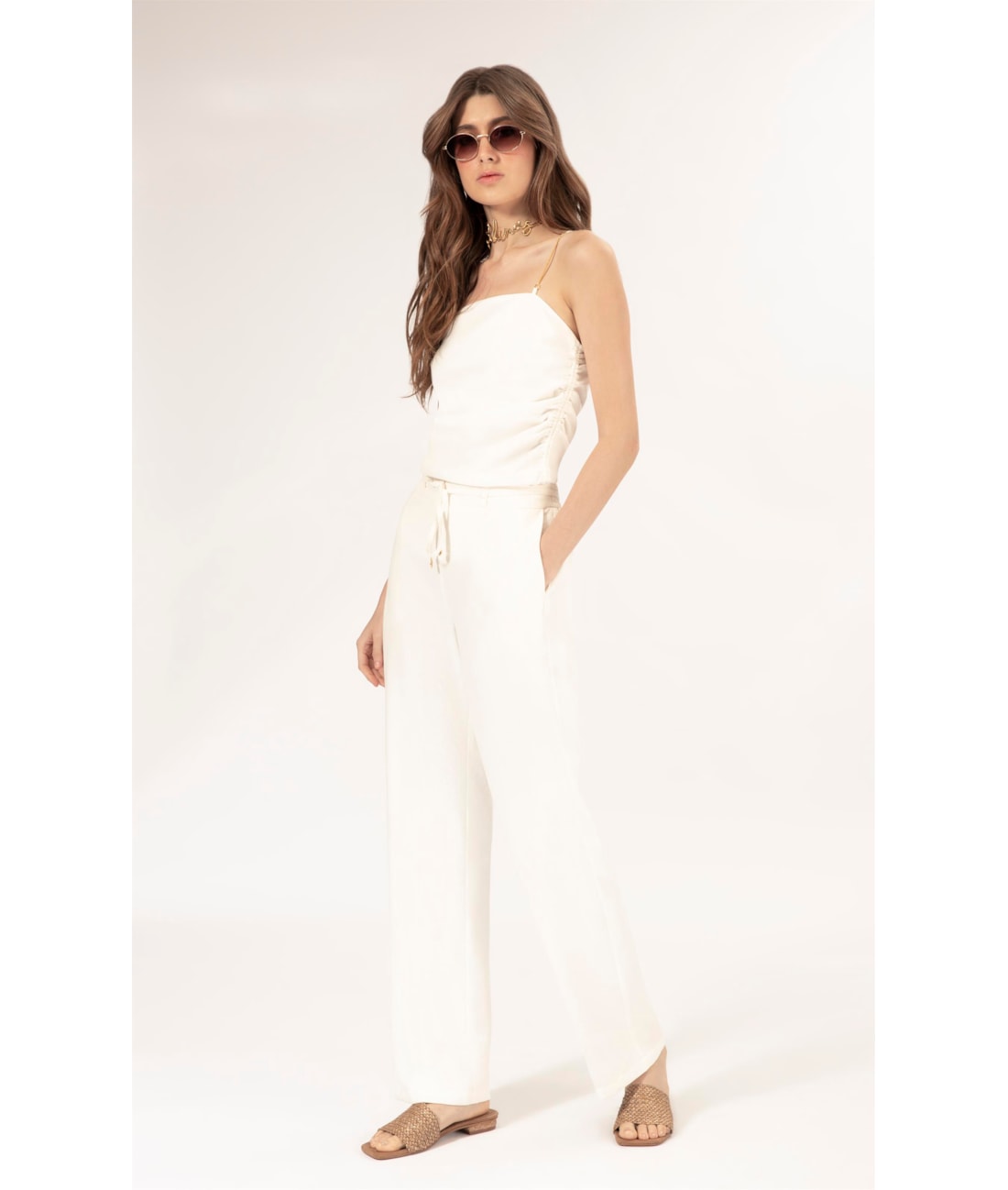 Calça Reta Linho Blend Off White