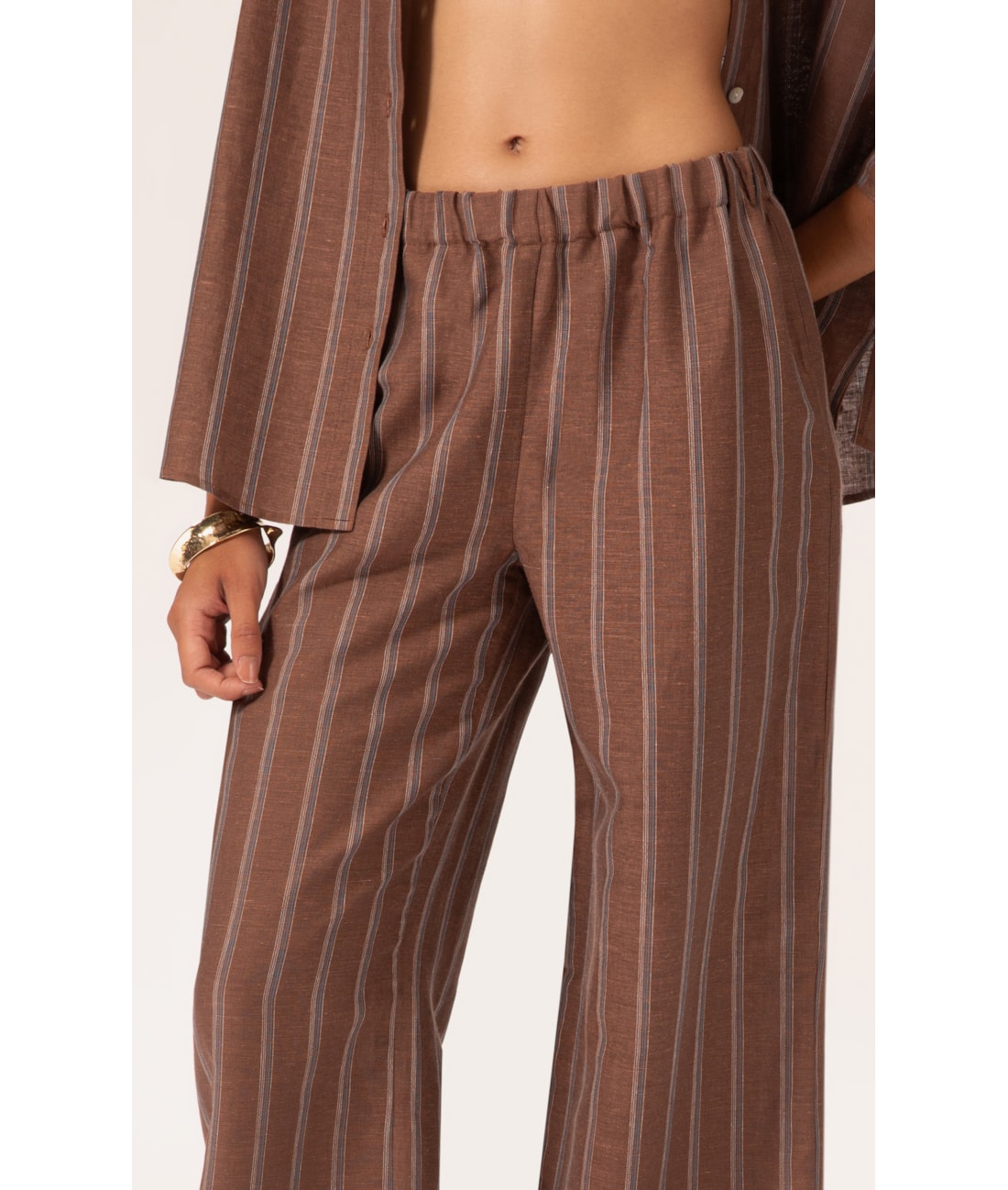 Calça Reta Linho Marais Marrom