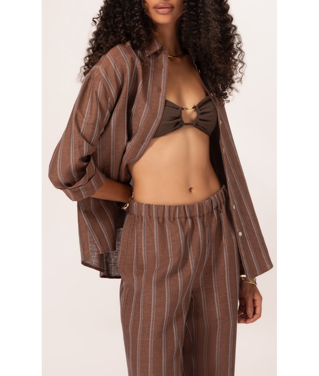 Calça Reta Linho Marais Marrom