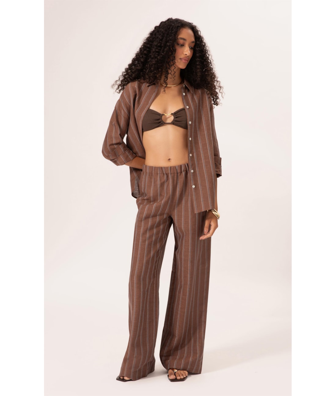 Calça Reta Linho Marais Marrom