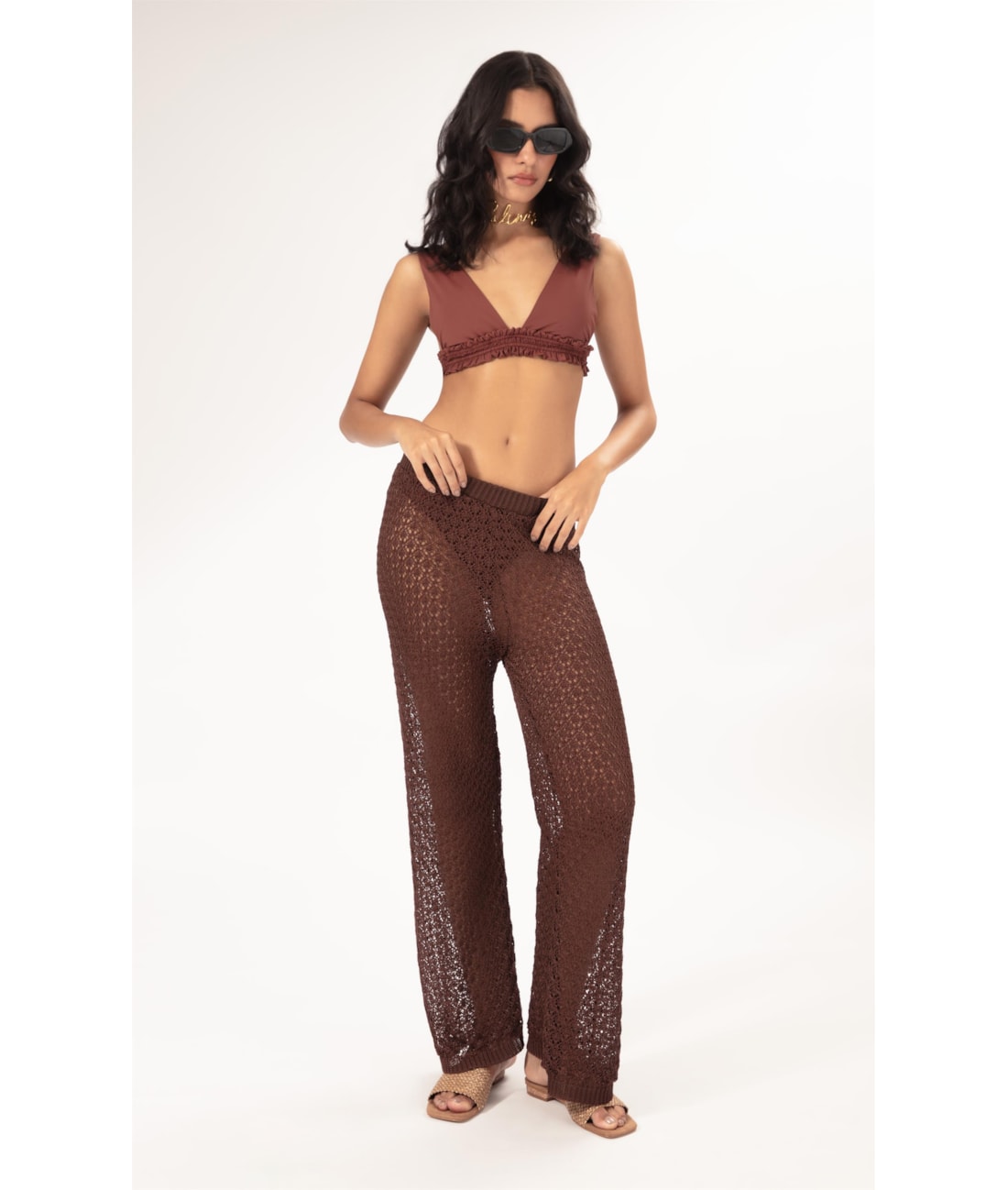 Calça Reta Tricot Nice Marrom
