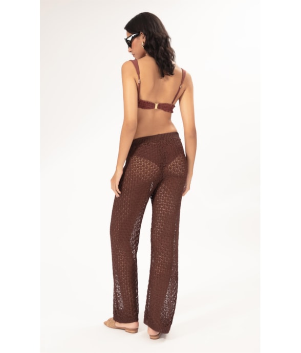 Calça Reta Tricot Nice Marrom
