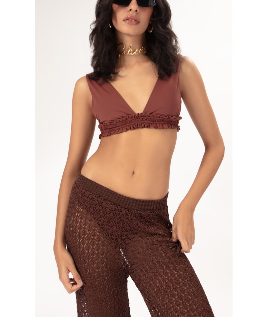 Calça Reta Tricot Nice Marrom