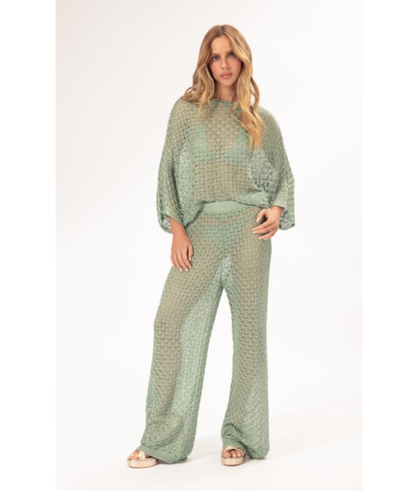Calça Reta Tricot Nice Verde Maca