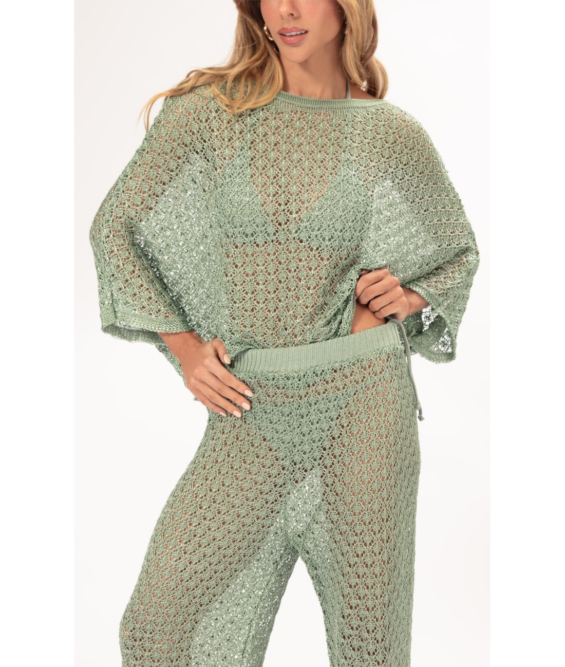 Calça Reta Tricot Nice Verde Maca