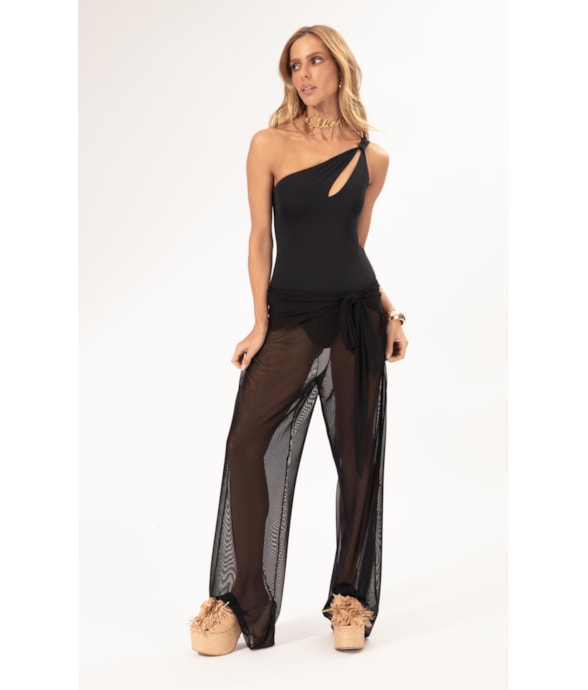 Calça Reta Tule Liso Preto