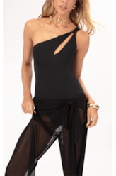 Calça Reta Tule Liso Preto